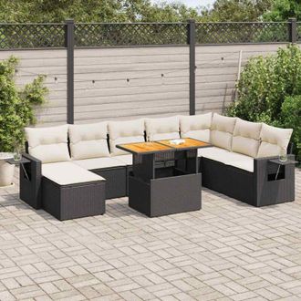 vidaXL Set De Sof&aacute;s De Jard&iacute;n Con Cojines 9 Pzas Rat&aacute;n Sint&eacute;tico Negro Vidaxl