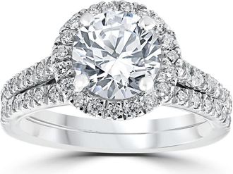 Pompeii3 2 3/4Ct Halo Diamond Engagement Wedding Ring Set 14k White Gold Lab Grown