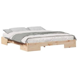 Berkfield Home Durable Floor Bed Frame with Storage Brown 180 x 200 cm Solid pin in Light Brown