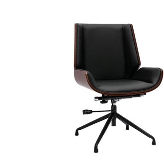 Miliboo Silla De Oficina Giratoria De Dise&ntilde;o 360&deg; Negra, Madera Oscura Nogal Y Metal Negro Curved