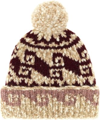 Moncler Wool-Alpaca Jacquard Pom-Pom Beanie - Burgundy