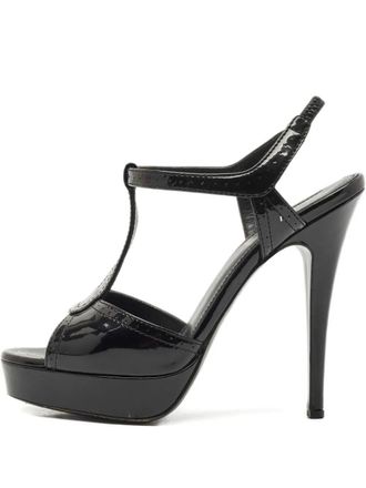Saint Laurent leather heeled sandals - women - Patent Calf Leather/Calf Leather/Calf Leather - 36 - Black