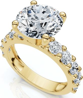 Pompeii3 Certified 4Ct Round Cut Diamond Accent Engagement Ring 14k Gold Lab Grown