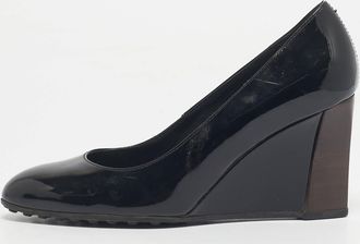 Tod's Tods Black Patent Leather Round Toe Wedge Pumps