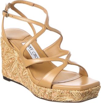 Jimmy Choo London Ayla 85 Leather & Raffia Wedge Sandal
