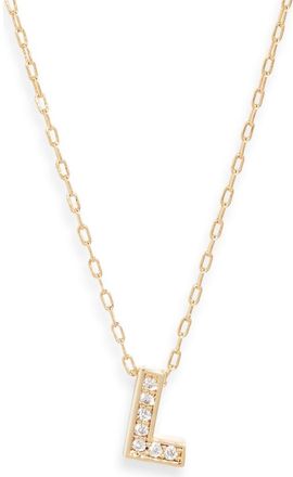 Nordstrom Pav&eacute; Cubic Zirconia Initial Necklace in L- Clear- Gold at Nordstrom