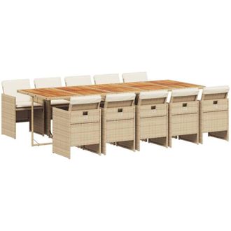 vidaXL Set Comedor De Jard&iacute;n 11 Pzas Con Cojines Rat&aacute;n Sint&eacute;tico Beige Vidaxl