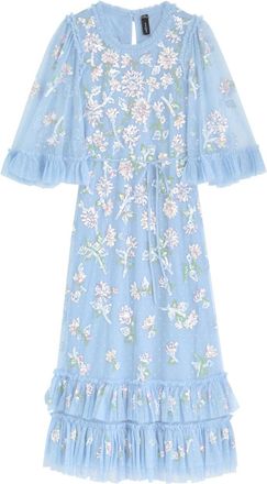 Needle & Thread Gloss Floral-embellished Tulle Midi Dress - Blue - 12 (UK16 / XL)