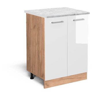 Vicco Mueble Bajo De Cocina R-line, Blanco Alto Brillo, 60 Cm Et M&aacute;rmol