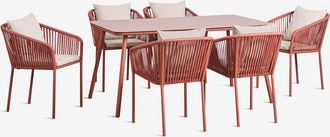 Sklum Set De Mesa Rectangular 160x90 Cm Y 6 Sillas De Comedor En Cuerda Trenzada Arhiza Classic Sklum