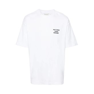 Dr&ocirc;le de Monsieur T-shirt met sloganprint en ronde hals - Heren - Tops - Wit - Maat: S Katoen