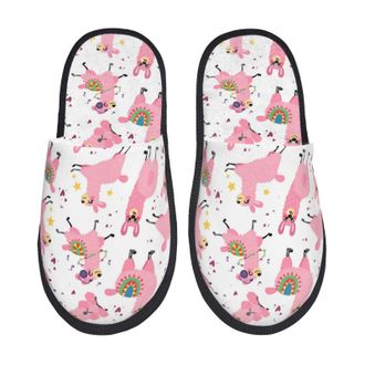 Generic Cotton Slippers Cute Pink Llamas Alpaca Funny Breathable Plush Slippers Furry Anti-Slide Slipper For Bedroom Women Travel M