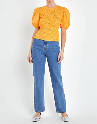 English Factory Asymmetrical Smocked Top In Orange