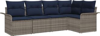 vidaXL Conjunto De Sof&aacute; De Jard&iacute;n 5 Uds. Gris Rat&aacute;n Sint&eacute;tico Vidaxl