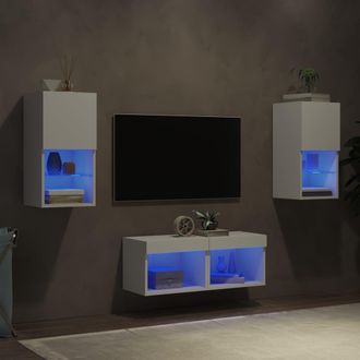 vidaXL Muebles De Tv De Pared Con Luces Led 4 Piezas Blanco Vidaxl