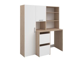 Vente-Unique Mueble para lavadora con estantes, armarios y columna de almacenaje - Natural claro y blanco - L156 x Alt. 184 cm - ERKANO