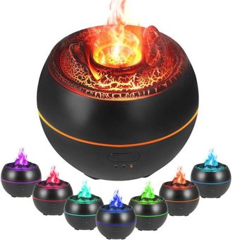 OEM (negro) Difusor De Aromas Con Efecto De Llama, Humidificador De Aire, 7 Colores, 3 Temporizadores, Apagado Autom&aacute;tico Cuando Se Acaba El Agua, Difusor