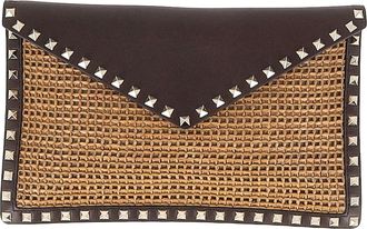 Valentino Pre-owned Womens Large Rockstud Clutch Bag in Brown Raffia - One Size