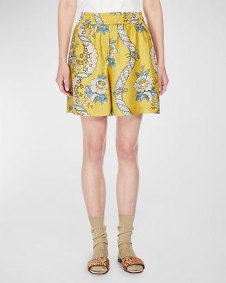 Max Mara Tracia Floral-Print Silk Bermuda Shorts