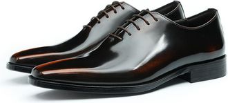 Generic Mens Lace Up Wedding Dress Shoes Square Toe Patent Leather Business Oxfords Low Block Heel Party Prom Shoes,Brown,5.5 UK