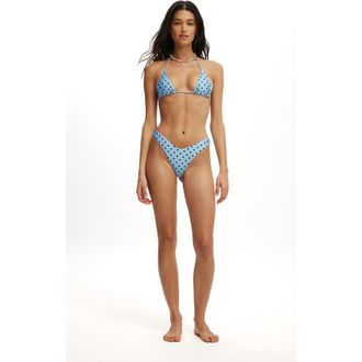Cotton On Womens Dip Front High Side Brazilian Bikini Bottom in Missy Spot Seaside Blue at Nordstrom, Size X-Small
