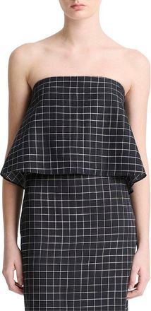 Vince Linen-Blend Trellis Plaid Tie Top