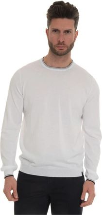 Fay Contrast Trim Ronde Hals Pullover - Heren - Ronde hals truien - Wit - L - Katoen - Truien & Vesten