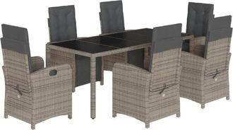 vidaXL 7 Piece Garden Dining Set with Cushions Grey Poly Rattan Vidaxl