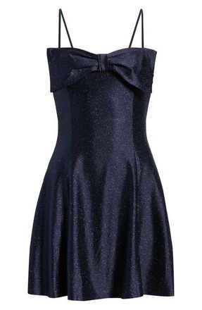 Emerald Sundae Glitter Bow Front Sleeveless Minidress in Navy at Nordstrom, Size X-Small