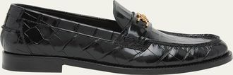 Versace Mens Croc-Effect Medusa Coin Bit Loafers