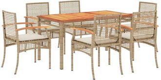 vidaXL Set Comedor De Jard&iacute;n 7 Pzas Con Cojines Rat&aacute;n Sint&eacute;tico Beige Vidaxl