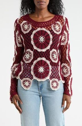 Forgotten Grace Circle Open Knit Sweater in Natural/Cabernet at Nordstrom Rack, Size X-Large