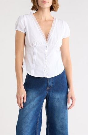 Vigoss Lace Trim Milkmaid Top in White at Nordstrom Rack, Size Small