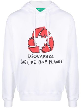 Dsquared2 logo-print drawstring hoodie - men - Cotton - S - White