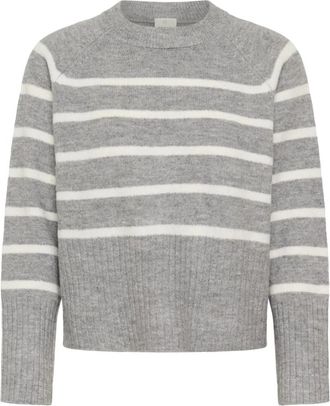 Kaffe Rondgebreide trui - Dames - Ronde hals truien - Grijs - 2XL - Leer - Truien & Vesten