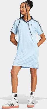 adidas Shirtkleid ADIDAS ORIGINALS V-NECK SS DRESS, Damen, Gr. XS, N-Gr, blau (clear sky), Obermaterial: 100% Polyester, Kleider Shirtkleid, sportlich-l&auml;ssig