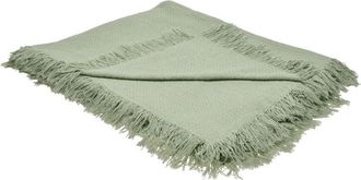 Beliani Colcha Decorativa Manta Para Cama Con Flecos De Algod&oacute;n 220 X 240 Cm Verde Yerbent