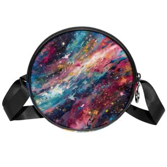 Generic Circle Crossbody Bag for Women, Starry Sky Small Sling Bag Daypack with Zipper Adjustable Shoulder Straps Casual Ladies Girls Round Purse