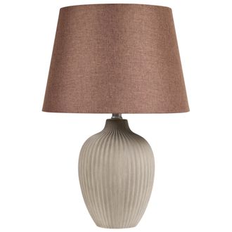 Beliani Beliani - L&aacute;mpara De Mesa De Cer&aacute;mica Marr&oacute;n 52 Cm Pantalla De Lino Retro Sala De Estar Dormitorio Fergus