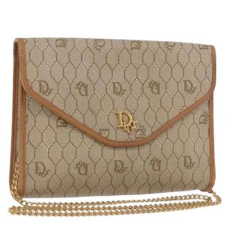 Dior Pre-owned Vintage Honeycomb Canvas Shoulder Bag - Dames - Pre-owned - Beige - Maat: ONE Size Leer