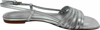 Reformation Millie Lattice Flat Sandals in Silver Leather