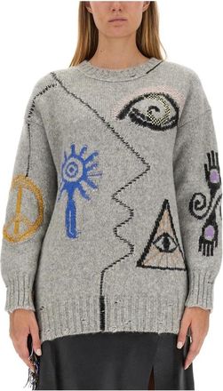 Stella McCartney Folk Artwork Gebreide Trui - Dames - Ronde hals truien - Veelkleurig - M - Truien & Vesten