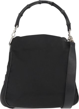 Gucci Vintage Bamboo Handle Bag Nylon Black Nylon Handbag (Pre-Owned)