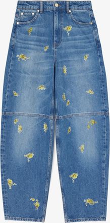 Ganni Blue Stary Barrel Jeans in Printed Denim - Size 24W/33L Organic Cotton