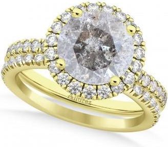 Allurez Salt & Pepper & White Diamond Round-Cut Halo Bridal Set 14K Yellow Gold (2.77ct)