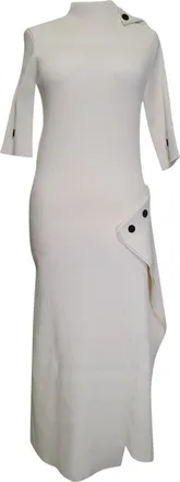 Roland Mouret Fall 2021 Button Detail Midi Dress in White Viscose