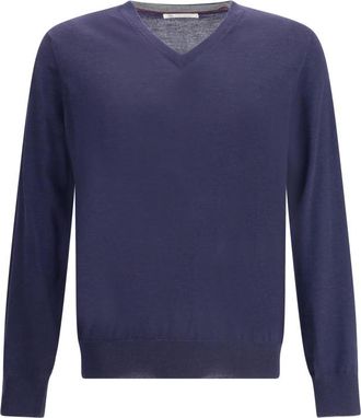 Brunello Cucinelli Blue V Neck Sweater