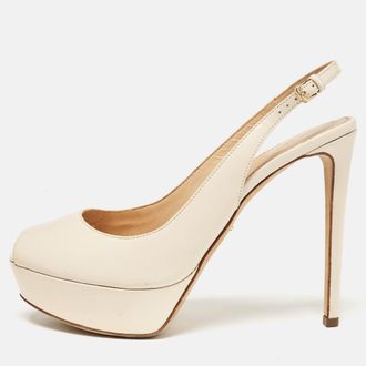 Sergio Rossi Cream Patent Peep Toe Platform Slingback Pumps