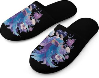 Generic Kimono Dancing Geisha Beauty Mens Slippers Warm Non-Slip Houes Shose Spa Slipper for Home Bedroom