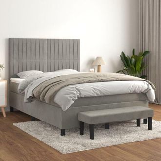vidaXL Vidaxl - Cama Box Spring Con Colch&oacute;n Terciopelo Gris Claro 140x190 Cm